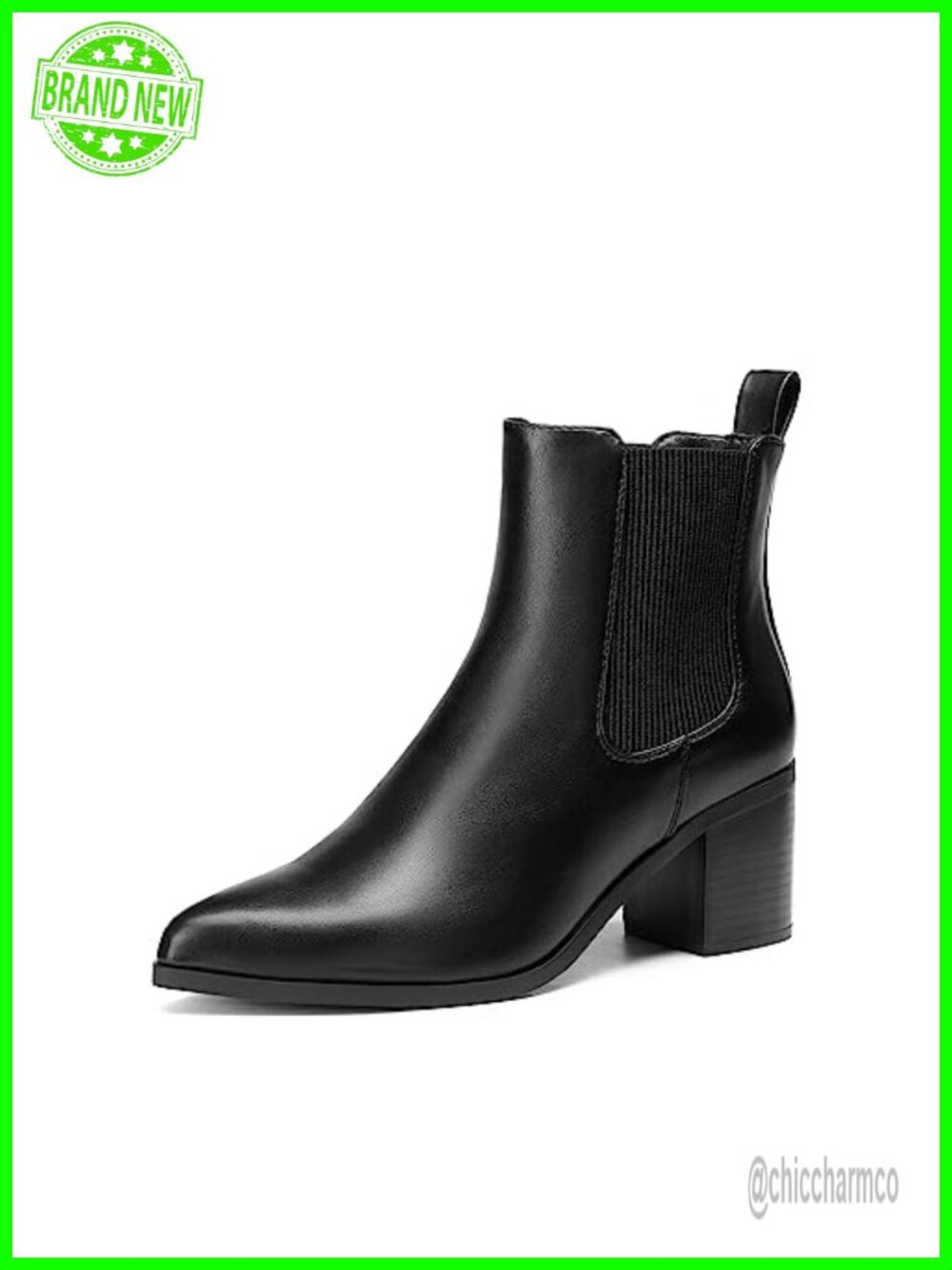 Women's Faux Leather Heeled Ankle Chelsea Boots Pointed Toe Block Heel